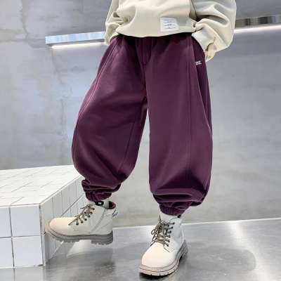 男童裤子秋冬款新款炸街加厚一体绒中大童休闲休闲运动卫裤潮