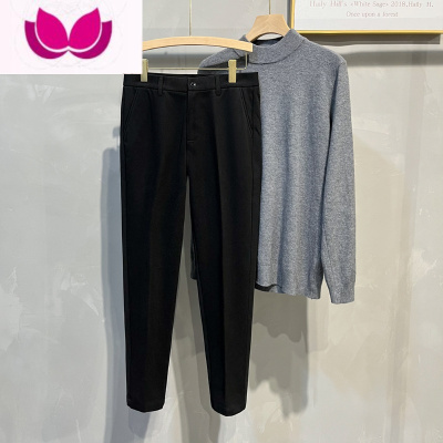 七斓男款毛呢小西裤坠感磨毛加厚保暖修身九分休闲裤高级感长裤