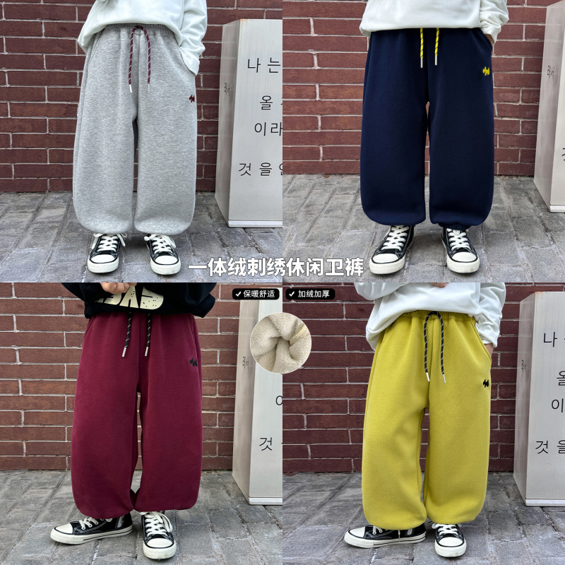 童酷儿童冬款湖州织里童装加厚休闲长裤一体绒刺绣男童卫裤潮
