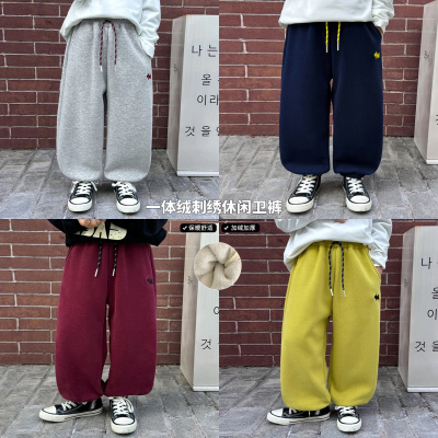 童酷儿童冬款湖州织里童装加厚休闲长裤一体绒刺绣男童卫裤潮