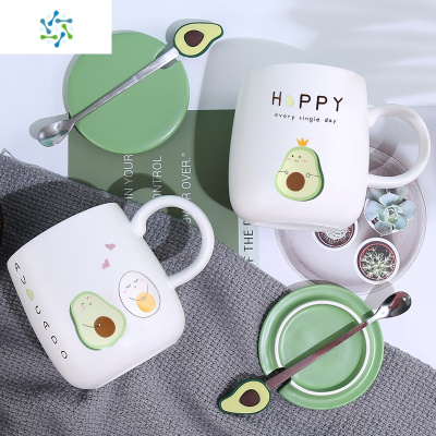 可爱杯子陶瓷少女心创意个性马克杯带盖勺咖啡杯家用潮流情侣水杯三维工匠