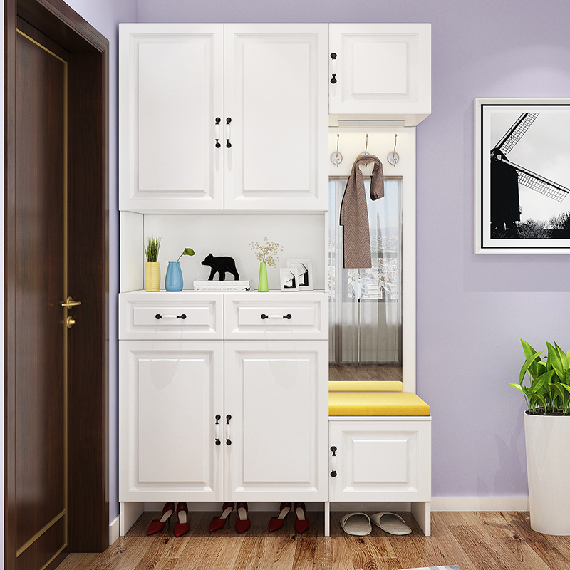 厅柜鞋柜简约闪电客现代客厅进玄关柜衣帽柜换鞋凳组合 六门两抽 组装