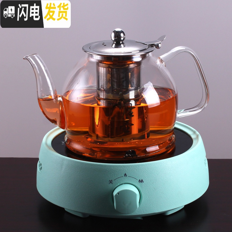 三维工匠煮茶器玻璃煮茶壶小型养生壶电磁炉专用烧水泡茶壶家用电陶炉 02套装1000茶壶+绿电陶炉送100杯子茶具