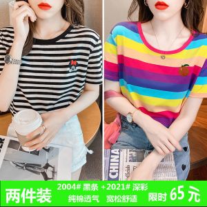 黑色条纹T恤短袖女ins潮宽松新款夏装韩版盐系上衣