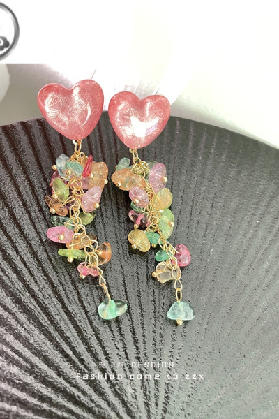 JiMi[缤纷撞色]2023新夏日长款流苏耳环925银耳钉耳夹气质个性耳坠