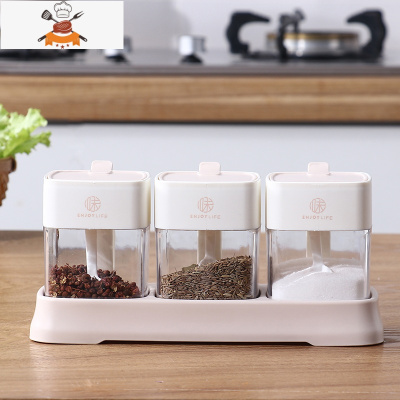 调味罐调料组合套装厨房收纳调料盒调料罐子塑料盐家用糖味精盐罐 敬平 方形红(配送3勺子)厨房收纳盒