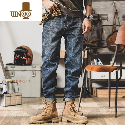 YANXU美式石磨水洗牛仔裤男直筒宽松款百搭休闲长裤子男秋季潮