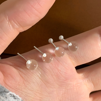 天然白水晶纯银耳钉女养耳洞睡觉免摘适合夏天的耳环2025新款送女朋友老婆情人节七夕生日礼物