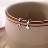 冷淡风不对称四芒星耳钉女s999纯银时尚百搭镂空星星足银耳坠耳饰送女朋友老婆情人节七夕生日礼物