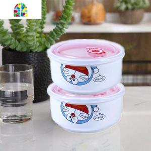 [ 两个装] 陶瓷碗中号碗5英寸保鲜碗带盖家用饭碗米饭碗微波炉碗 FENGHOU 叮当猫2个碗(5英寸)