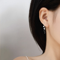 s925纯银小方块耳线女个性简约气质几何短款波浪耳环冷淡风耳坠送女朋友老婆情人节七夕生日礼物