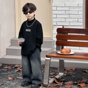 童酷儿童冬款湖州织里童装百搭字母印花T恤半高领男童打底衫