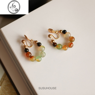 JiMi彩色耳夹无耳洞女蚊香盘耳饰设计感耳圈高级感玉髓耳饰夏季新款