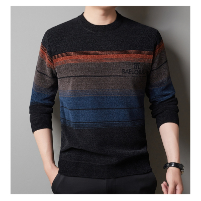 冬季新款男士雪尼尔毛衣中青年圆领加绒加厚针织衫打底衫男士毛衫_77