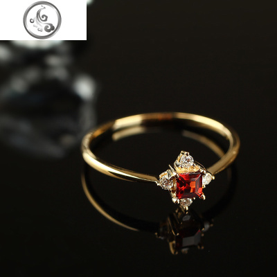 小冰凌戒指女金石榴红纯银925金玫瑰金红宝石指环简约男百搭 JiMi