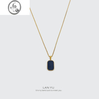 JiMi岚屿 黑胶复古双面方牌项链女 vintage英文刻字包金锁骨