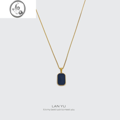 JiMi岚屿 黑胶复古双面方牌项链女 vintage英文刻字包金锁骨