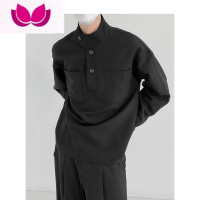 七斓黑色半高领衬衫男小众设计感韩版ins高级感潮痞帅轻熟风长袖衬衣