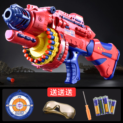 电动连发儿童玩具软弹男童软蛋子弹狙击抢手男孩子4-5-6红色（赠防护镜+螺丝刀）6粒充电电池+充电器+60子弹+墙靶