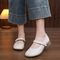 头层牛皮一字带单鞋女2026春季新款真皮浅口复古百搭舒适玛丽珍鞋