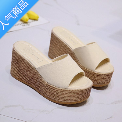 SUNTEK厚底坡跟拖鞋女夏外穿百搭小个子增高婚纱器松糕中跟高跟凉拖鞋