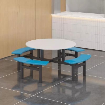 质凡学校食堂餐桌椅组合不锈钢连员工餐厅便利店餐桌连体餐桌椅 8人位