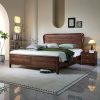 青木川 实木床 大尺寸滚轮 舒适设计 家居