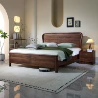 青木川 简约现代南美黑胡桃木全实木床1.8米双人床1.5米两米单人床大板直拼主卧室民宿小户型家用休闲成人结婚榫卯床架