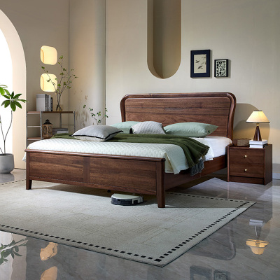 青木川 实木床 大尺寸滚轮 舒适设计 家居