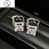 JiMi欧美ins银色方形锆石耳扣女小众设计感高级重工简约百搭耳环耳饰