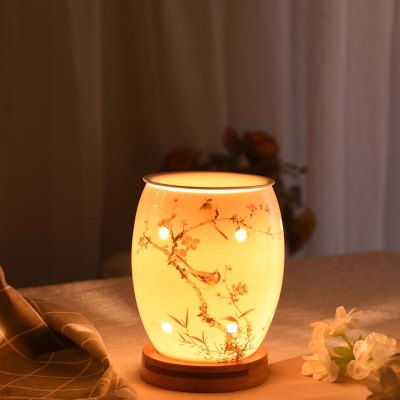 陶瓷实木香薰灯精油灯插电精油炉闪电客香薰炉卧室院定时调温玉瓷木底梅香坊可调光（2灯泡1精油）