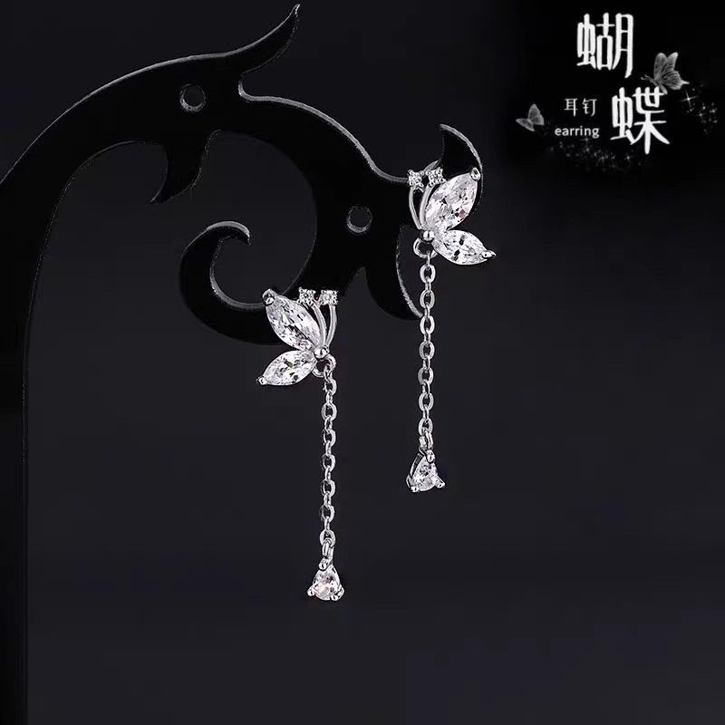 s925银针蝴蝶流苏耳环女轻奢高级感水滴流苏耳坠精致小众设计耳饰送女朋友老婆情人节七夕生日礼物