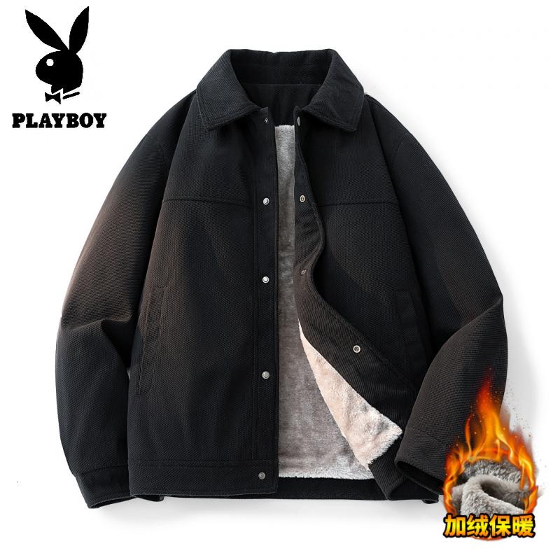 花花公子新款高品质加绒夹克男潮流大码7XL宽松冬季青年保暖外套男