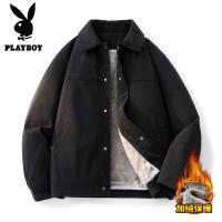 花花公子新款高品质加绒夹克男潮流大码7XL宽松冬季青年保暖外套男