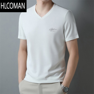 HLCOMAN休闲百搭青年男士V领短袖上衣夏季新款半袖打底衫T恤衫宽松薄体恤