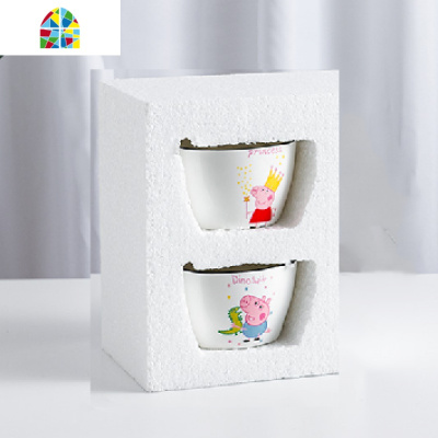 儿童小猪可爱四方学生抖音米饭碗单人家用卡通亲子微波陶瓷碗 FENGHOU 乳白色-气球碗+红衣碗