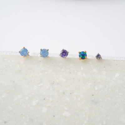 韩国四爪迷你单钻天蓝紫色耳骨钉百搭耳蜗耳门钉单只送女朋友老婆情人节七夕生日礼物