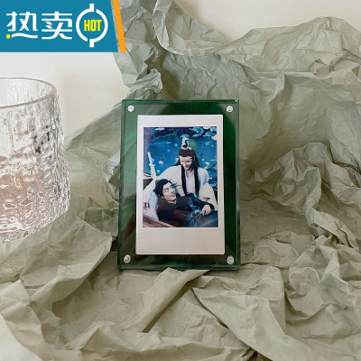 敬平拍立得三寸相框亚克力摆台透明镭射3寸照片小卡展示画框强磁 墨绿摆台 3寸
