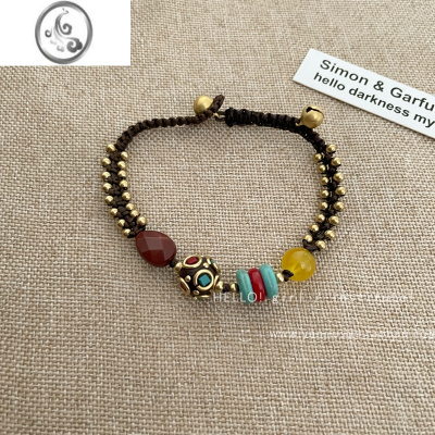 JiMi民族风藏式吉象手链女情侣闺蜜新中式复古石编织手绳古着手饰