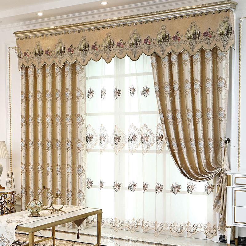 家柏饰(CORATED)欧式米色客厅遮光卧室挂钩式提花别墅落地窗定做轻奢窗帘新款