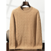 男士加厚圆领羊绒衫秋冬麻花针织长袖毛衣套头宽松羊毛针织打底衫