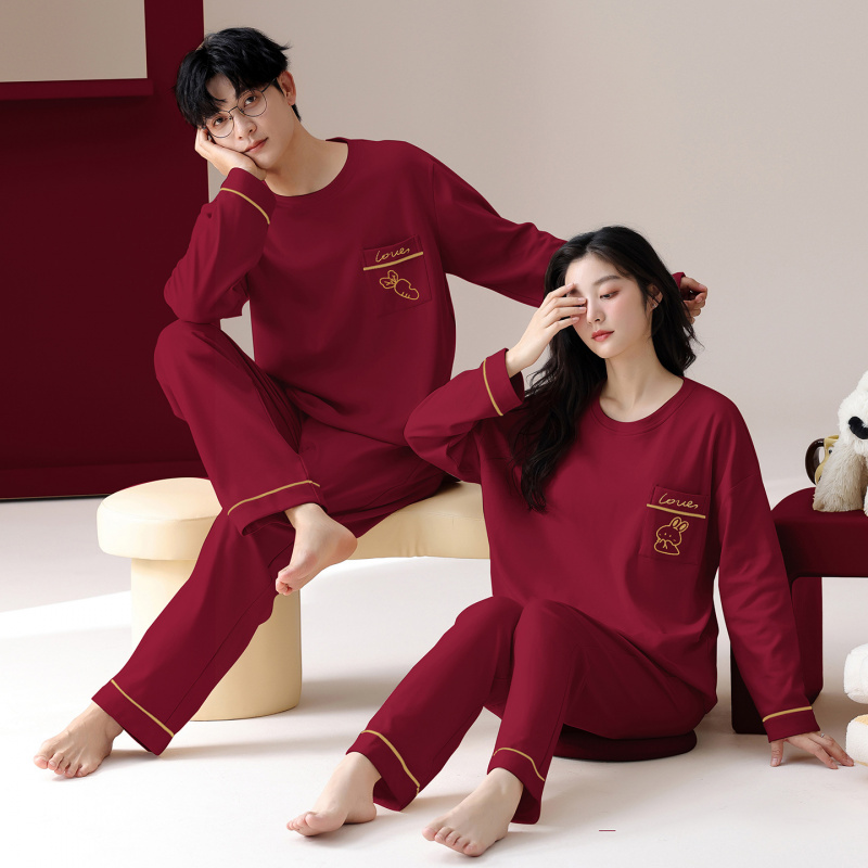 情侣睡衣春秋冬季棉质本命年喜庆结婚红色一男士一女士家居服套装