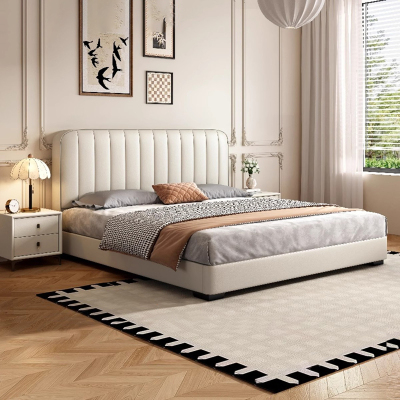 奶油风真皮床轻奢现代简约双人床主卧室小户型实木储物床软包婚床