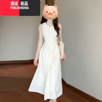 YIBUSHENG法式白色无袖背心吊带连衣裙子女季2024新款小个子高级气质长裙