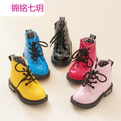 锦铭七玥童鞋女童靴子儿童靴短靴秋冬季加绒防水男童雪地靴中大童潮
