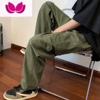 七斓军绿色日系复古Cityboy裤子直筒工装裤潮牌男美式街头滑板裤