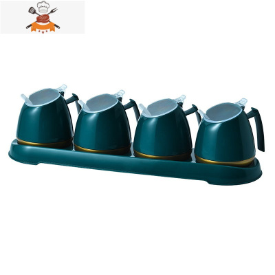 调料盒家用厨房调料罐子调味罐调料大料收纳盒盐罐组合套装 敬平 孔雀绿 四罐装厨房收纳盒