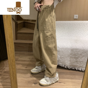 YANXU卡其色工装裤男秋季长裤日系cityboy裤子美式复古直筒宽松阔腿裤