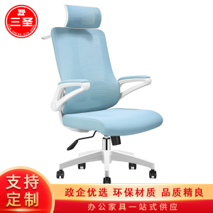 三圣 会议椅久坐舒适办公椅轮滑家用电脑椅网布靠背 蓝色