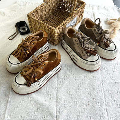 头层牛皮擦色小白鞋女秋季新款厚底增高板鞋休闲鞋子百搭女鞋